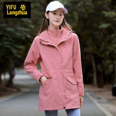 伊夫狼爪(YIFULANGZHUA)戶外中長款三合一沖鋒衣女防風(fēng)防水兩件套休閑韓版外套收腰防風(fēng)衣